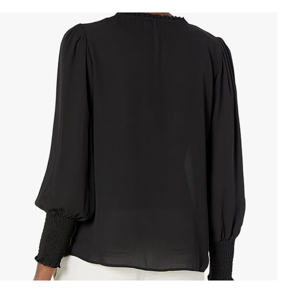 1.State Black Pleated Blouse - Women's Small Top - Split Neck Shirt - Picture 2 of 2